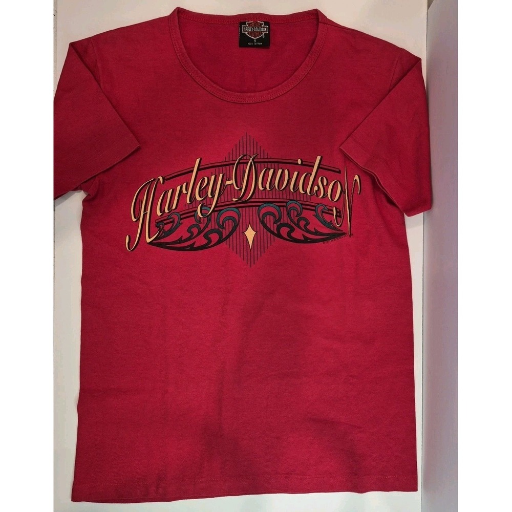 VTG 1982 Women's Harley Davidson Motorcycle Biker Red T-Shirt Small Lake Shore